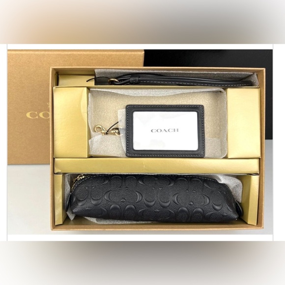 NWT COACH CF467 Boxed Pencil Case ID Lanyard Set in Signature Leather - Picture 3 of 8